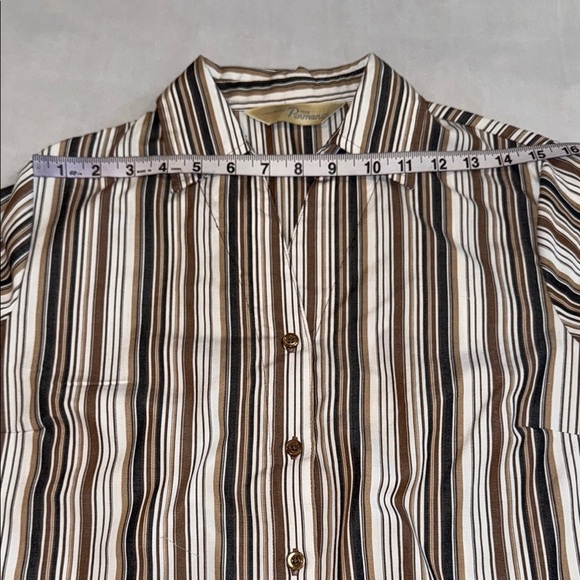 Penman Shirt White Brown Button Down Stripes Top Blouse Classic Collar Women’s - Picture 5 of 8